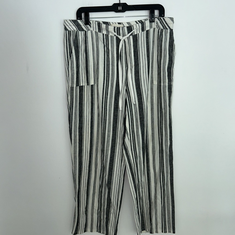 Land N Sea Gray White Pin Striped Linen Blend Wide Leg Drawstring‎ Pants XL